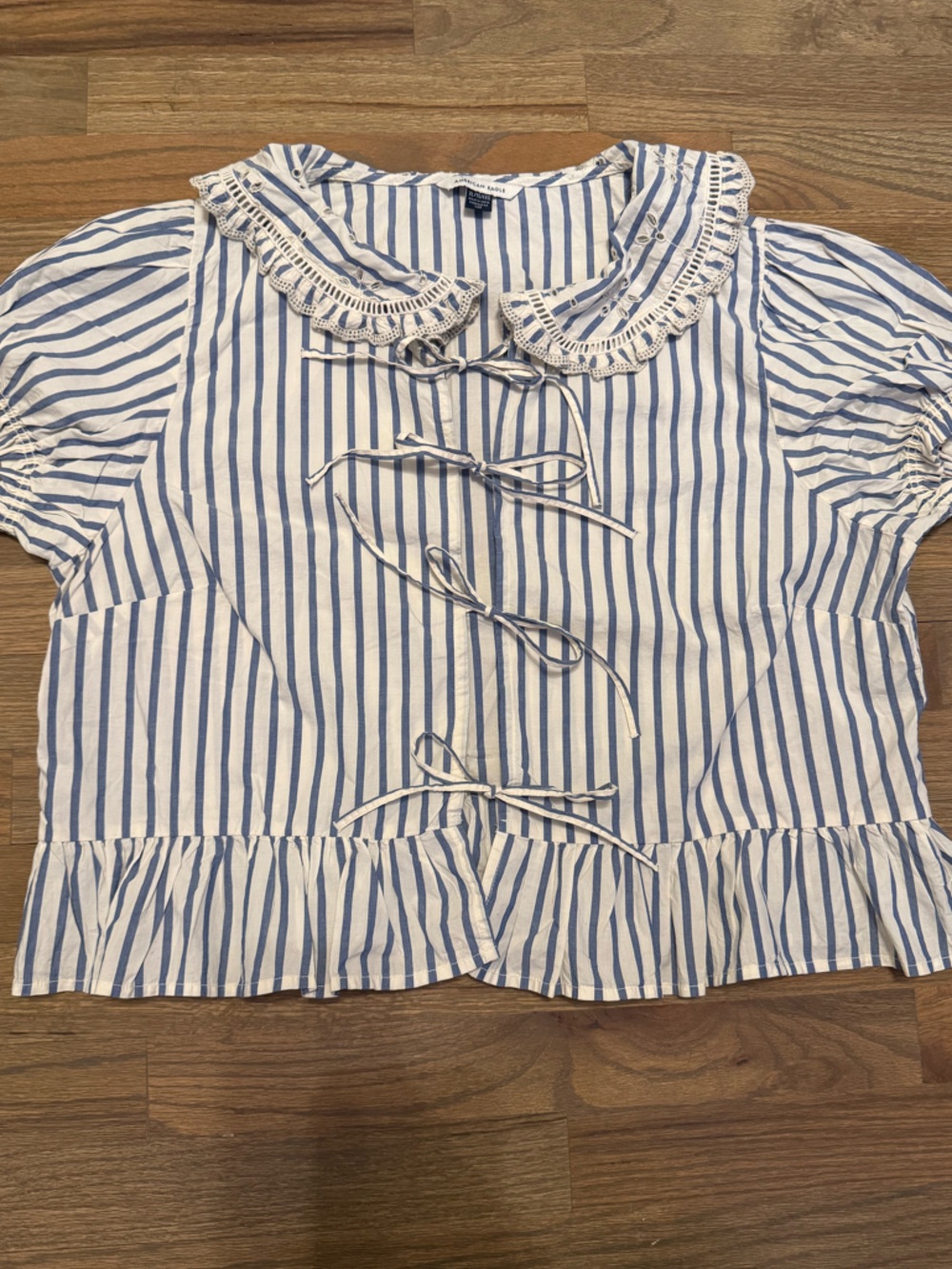American Eagle Outfitters Blue and White Striped Tie-Front Blouse